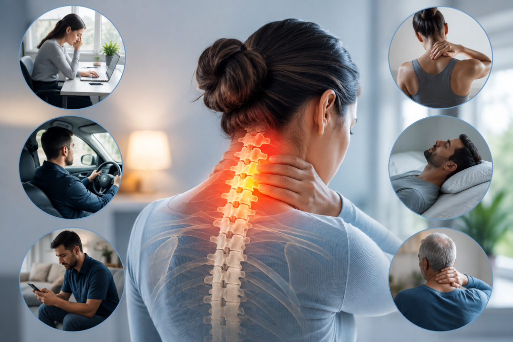 Boyun ağrısının olası nedenlerini gösteren anatomik görsel